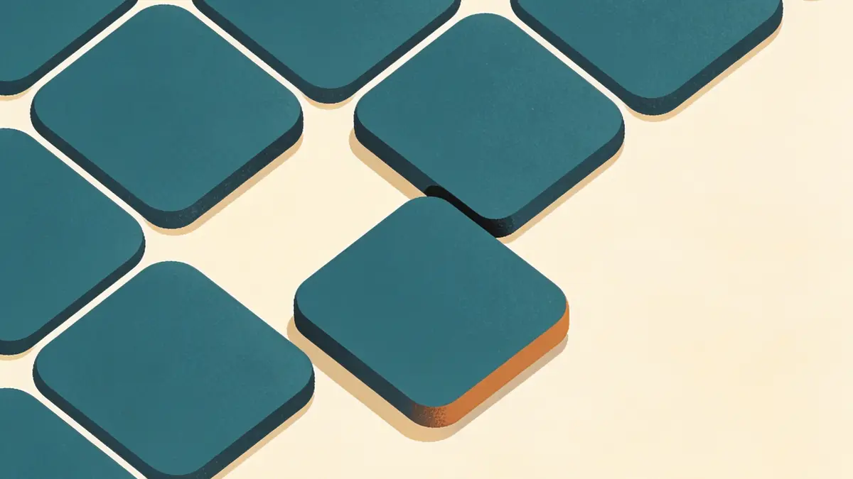 Illustration: a neat row of rounded tiles with one tile sliding into an empty gap