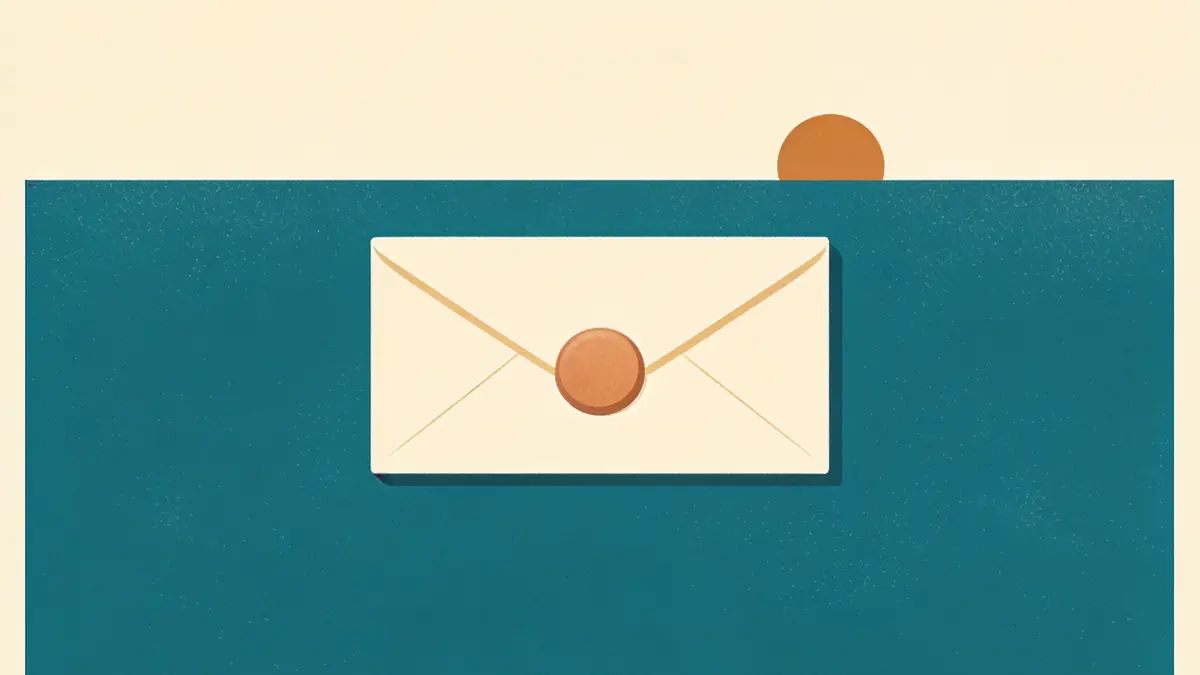 Illustration: a closed envelope shape with a round soft seal