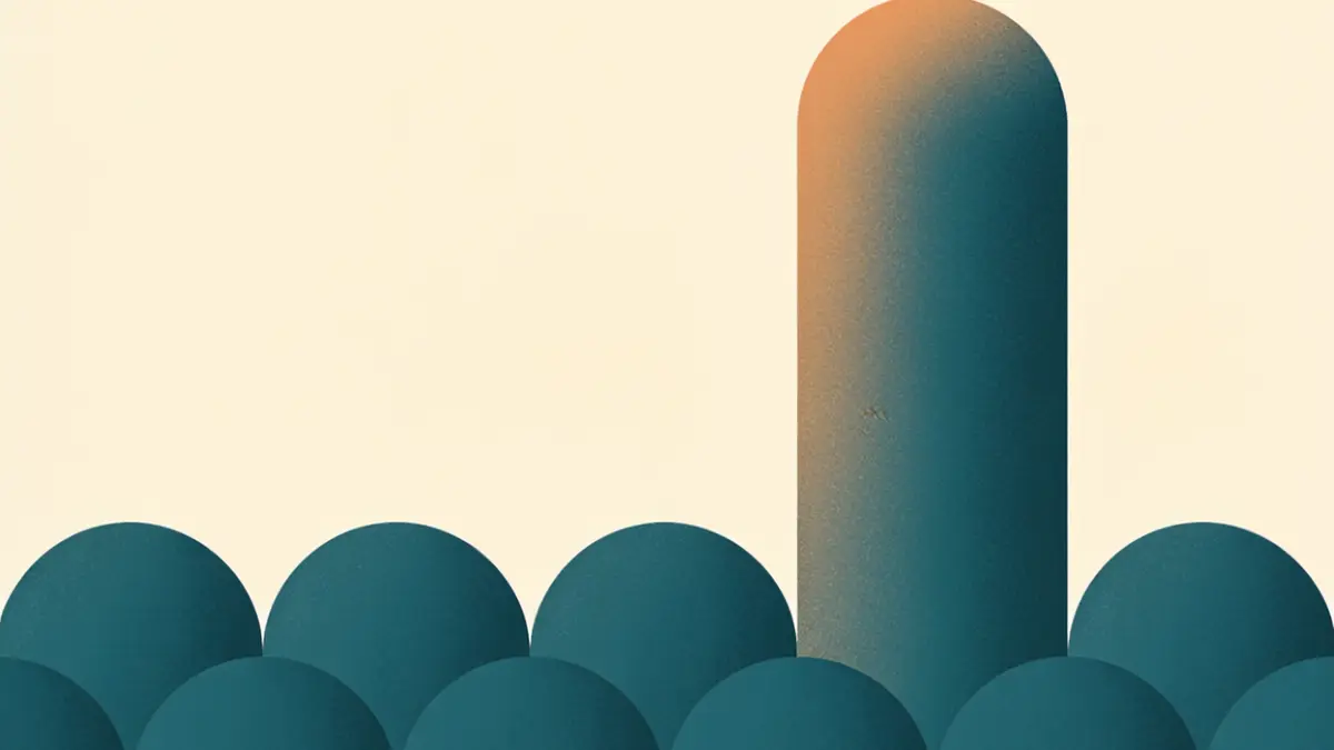 Illustration: one tall rounded column rising gently above a row of shorter rounded columns