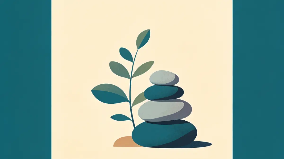 Illustration: a small plant beside a stack of smooth rounded stones